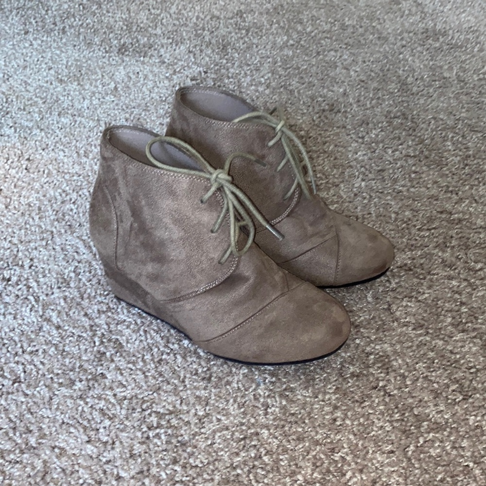 Brown suede wedge ankle boots
